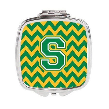 CAROLINES TREASURES Letter S Chevron Green and Gold Compact Mirror CJ1059-SSCM